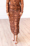 Aztec Mesh Midi Skirt, Brown