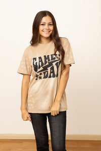 'Game Day' on Beige Acid Wash Tee