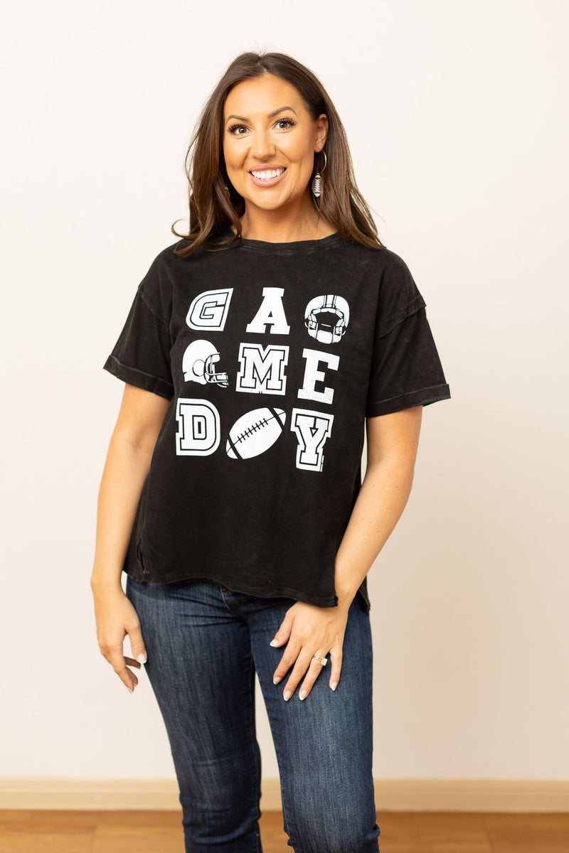 'Game Day' on Black Side Slit Crop Tee