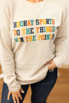 'Hooray Sports' on Beige Ribbed Long-Sleeve Tee