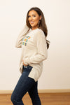 'Hooray Sports' on Beige Ribbed Long-Sleeve Tee