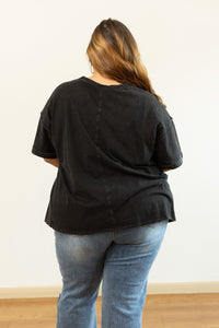 Howdy on Black Split Hem Top