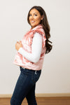 Pink Shimmer Ruffle Sleeve Puffer Vest