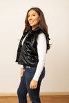 Black Shimmer Ruffle Sleeve Puffer Vest