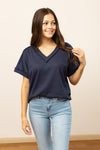 Lucy Navy Waffle Knit Top