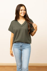 Lucy Olive Waffle Knit Top