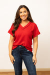 Lucy Waffle Knit Top, Red