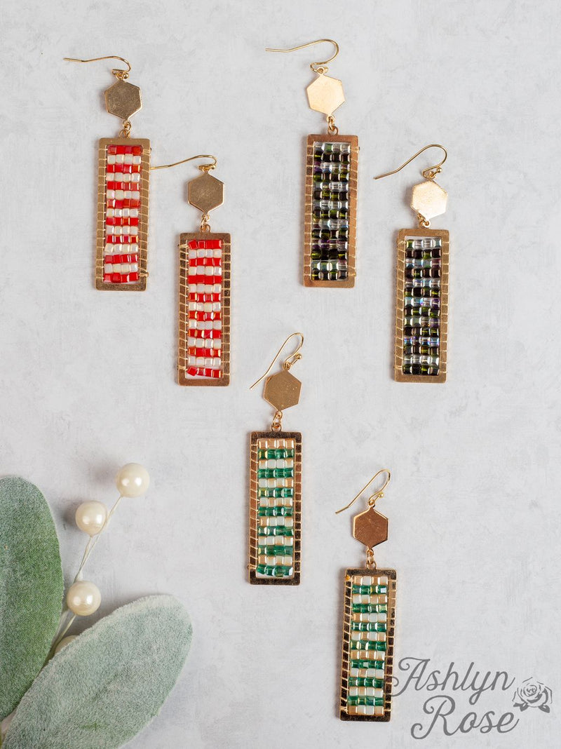 Layers of Sparkle Rectangle Sparkle Earrings, Red