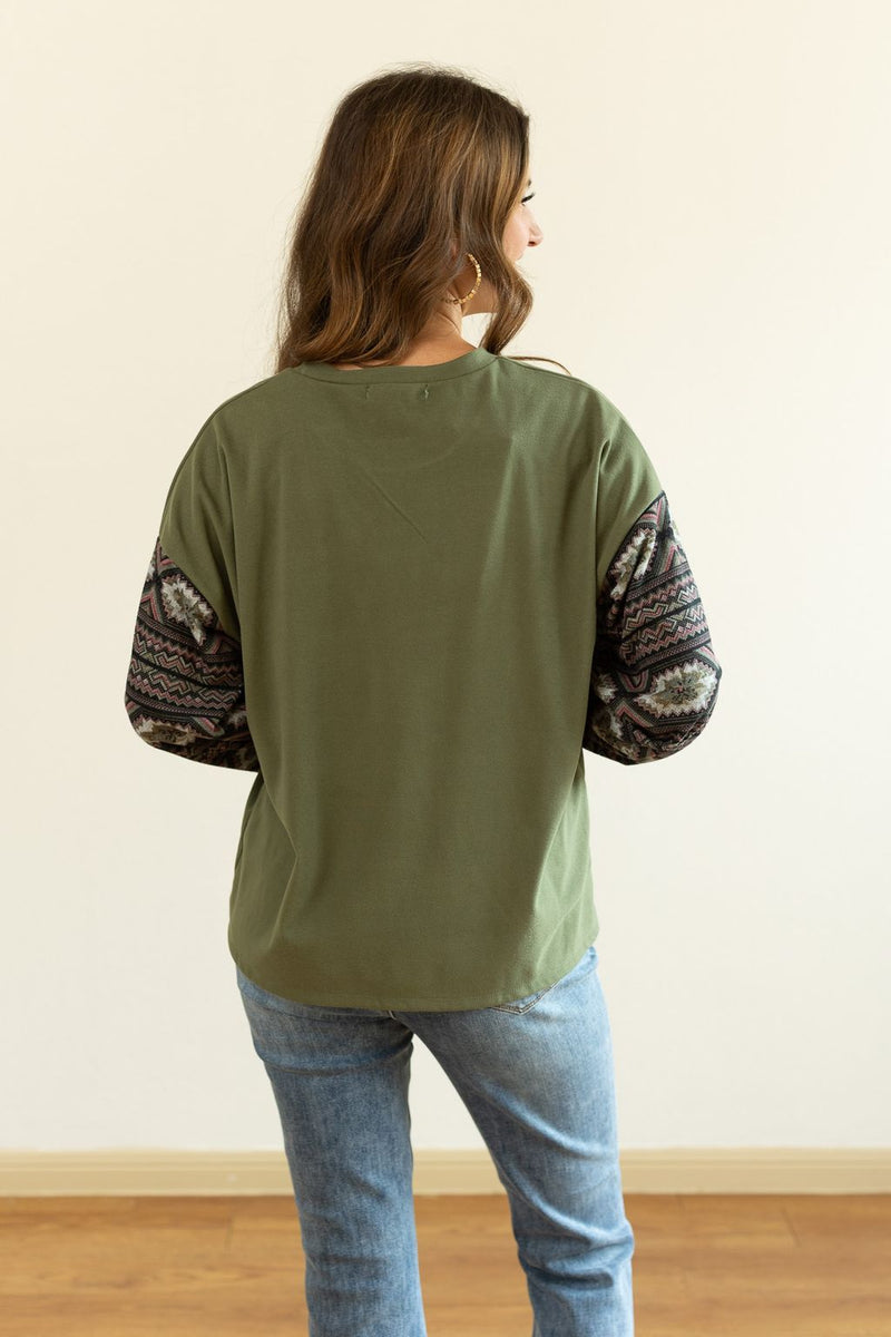 Fleece Top with Aztec Sleeves