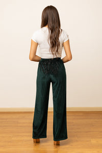 Velvet Straight-Leg Pants, Green