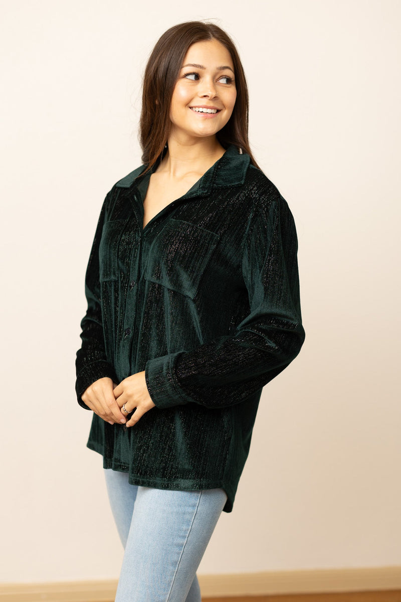 Kathryn Classic Button-Up, Green Velvet