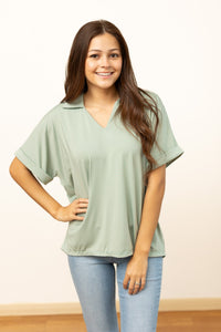 Cara Collared Top, Sea Foam