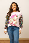 Santa on Pink Sweatshirt with Sequin Sleeves