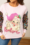 Santa on Pink Sweatshirt with Sequin Sleeves