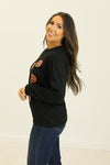 Sequin Pumpkins on Black Sweatshirt