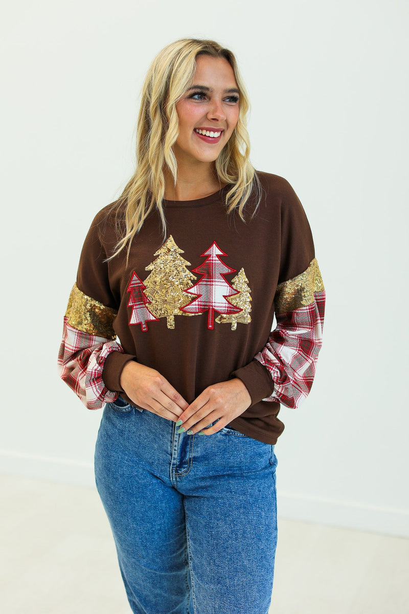 Brown Plaid Christmas Tree Sweatshirt