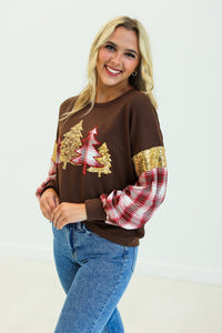 Brown Plaid Christmas Tree Sweatshirt