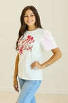 Wrap Queen on White T-Shirt with White Sequin Sleeves