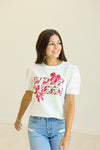 Wrap Queen on White T-Shirt with White Sequin Sleeves