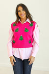 Hot Pink Sequins Tree Sweater Vest