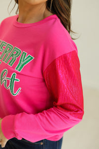 Merry & Bright on Hot Pink Sweatshirt