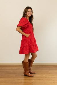 Jacquard Babydoll Dress, Red