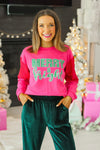 Merry & Bright on Hot Pink Sweatshirt