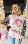 Santa on Pink Sweatshirt with Sequin Sleeves