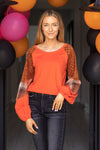 So Confident Orange Plaid & Glitter Sleeve Top