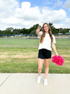 Footballs on White Top with Sequin Sleeve