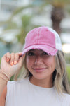 Vintage Maroon Distressed Hat with Beige Mesh