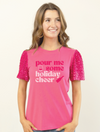 Holiday Cheer on Sequins Puff Sleeve Top, Fuchsia