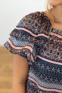 Mixed Print Peasant Blouse