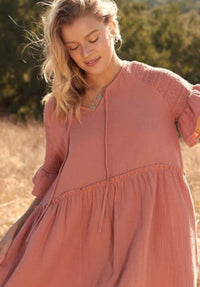 Clear Skies Smocked Cotton Ruffle Babydoll Dress