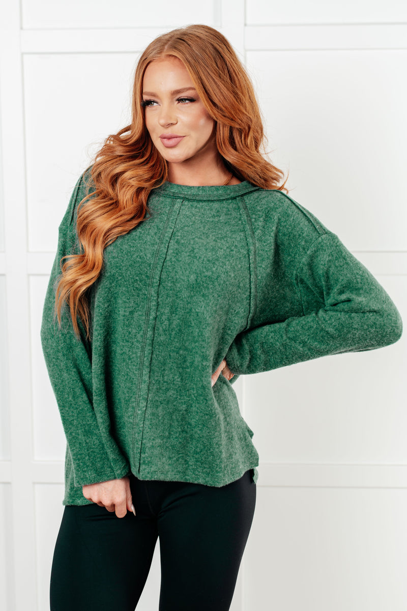 Simple Silhouette Brushed Hacci Sweater in Dark Green