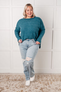 Simply Basic Ribbed Hacci Sweater in Teal