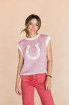 The Woven Horseshoe Sweater Vest in Pink