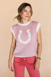 The Woven Horseshoe Sweater Vest in Pink