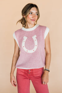 The Woven Horseshoe Sweater Vest in Pink