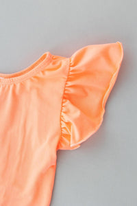 Neon Coral S/S Flutter Sleeve Leotard