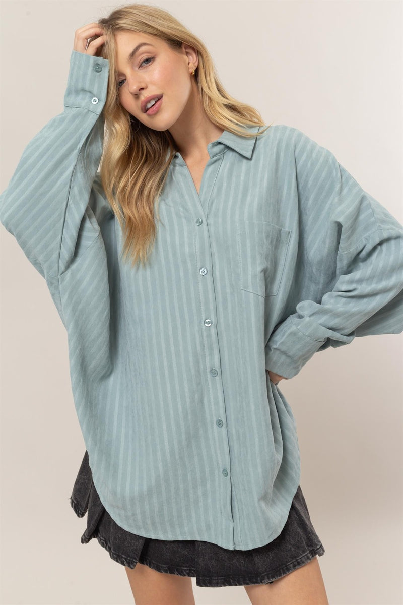 HYFVE Stripe Button Down Long Sleeve Oversized Shirt