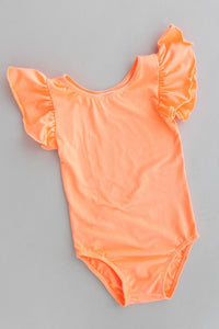 Neon Coral S/S Flutter Sleeve Leotard