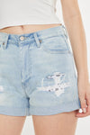 Kancan High Rise Repaired Mom Denim Shorts