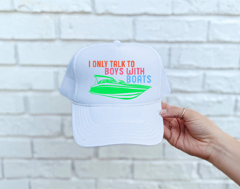 Boys with Boats DTF Printed White Trucker Hat
