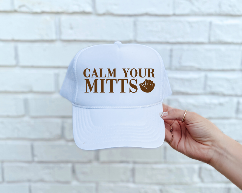 Calm Your Mitts DTF Printed Black & White Trucker Hat