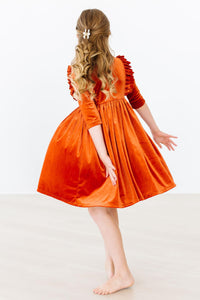 Pumpkin Spice Velvet Ruffle Twirl Dress