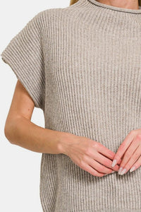 Zenana Short Sleeve Mock Neck Sweater