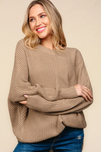 Haptics Full Size Side Slit Texture Asymmetric Sweater