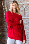 First Love Full Size Asymmetrical Hem Dolman Sleeve Sweater