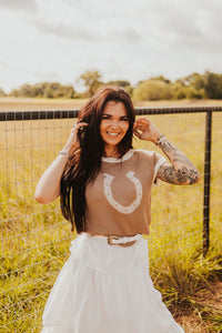 The Kaiya Horseshoe Sweater Vest in Taupe